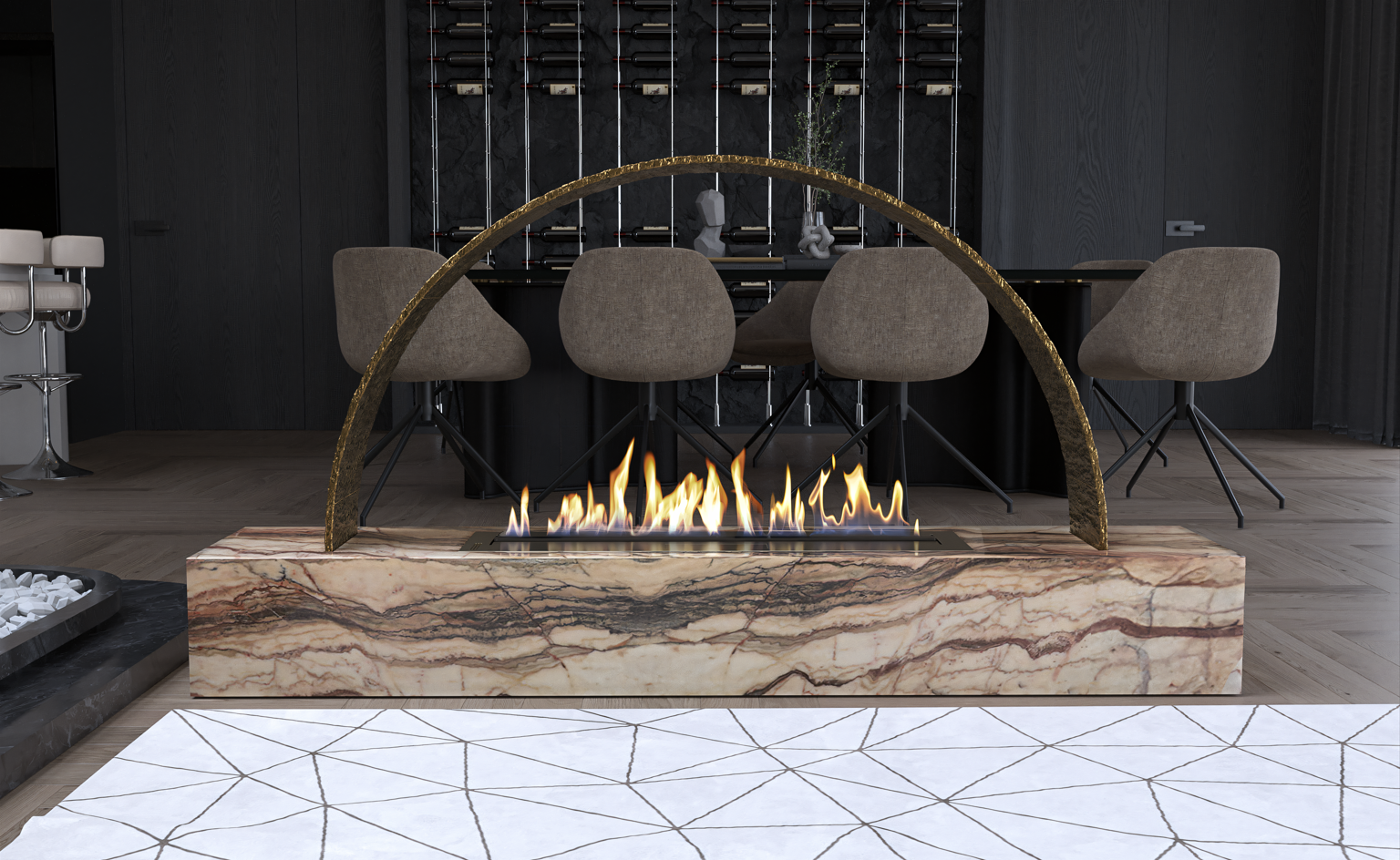 3d render luxe fireplace